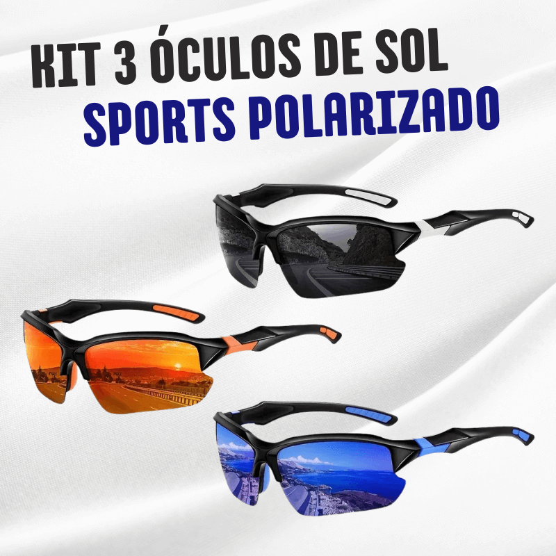 Óculos de Sol SPORTS - Polarizado Com Proteção UV400 - Kit 3 Unid.