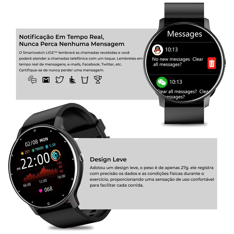 (Compre Agora com 30% de Desconto) Smartwatch LIGE™ 2021 - Relógio Inteligente Para Ajudar Na Sua Rotina - Olhar da Moda